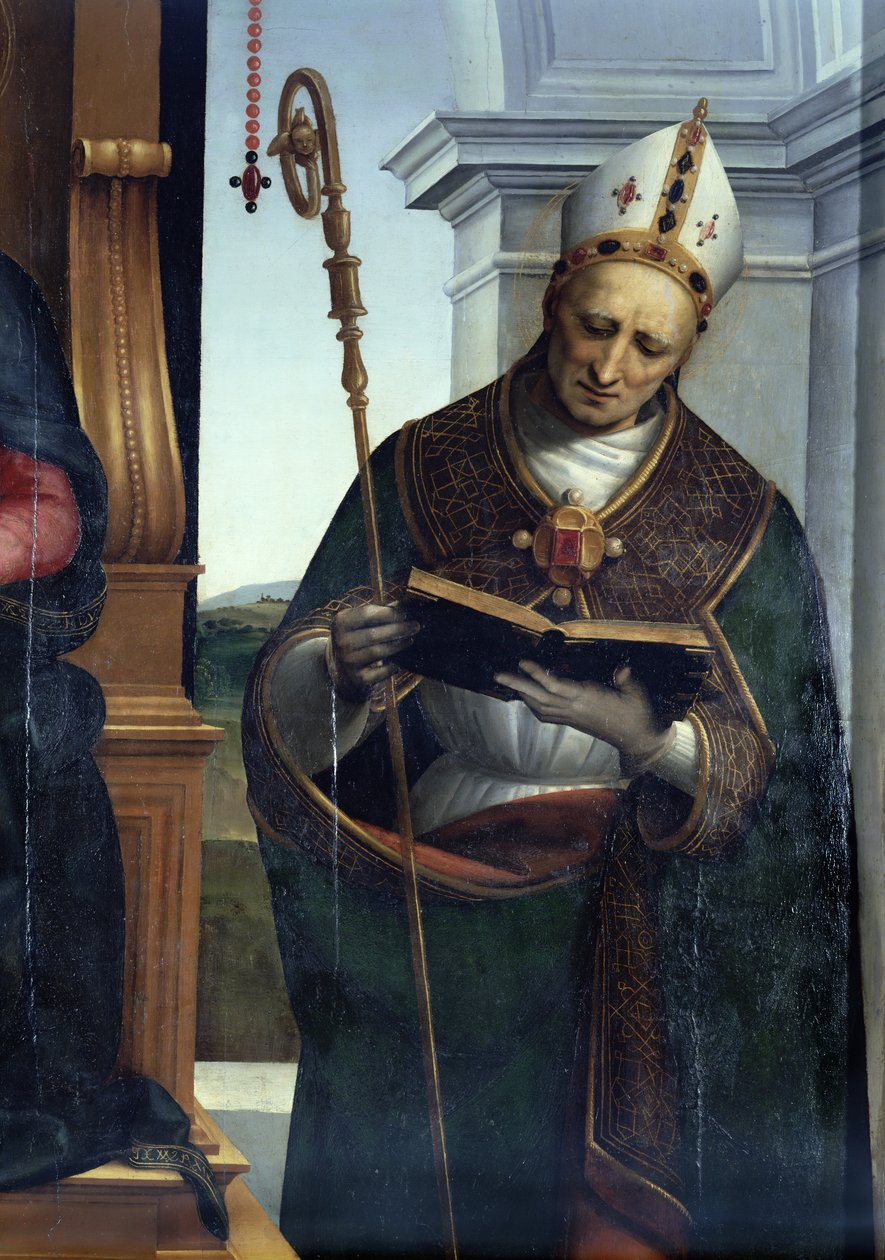 Madonnaen og barnet med St. Johannes Døberen og Skt. Nicholas af Bari, 1505 (detalje af 30269) af Raffaello Sanzio Raphael