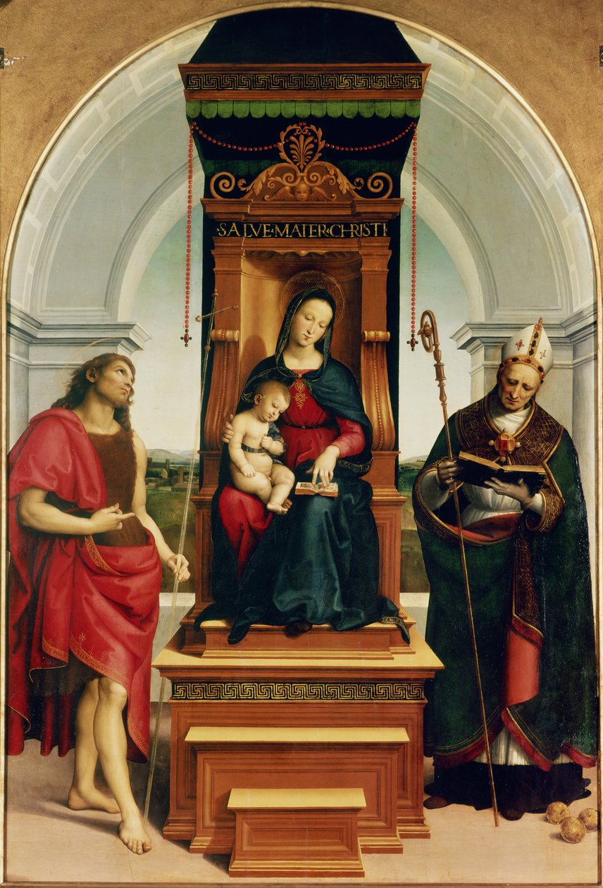 Madonnaen og barnet med St. Johannes Døberen og St. Nicholas af Bari, 1505 af Raffaello Sanzio Raphael