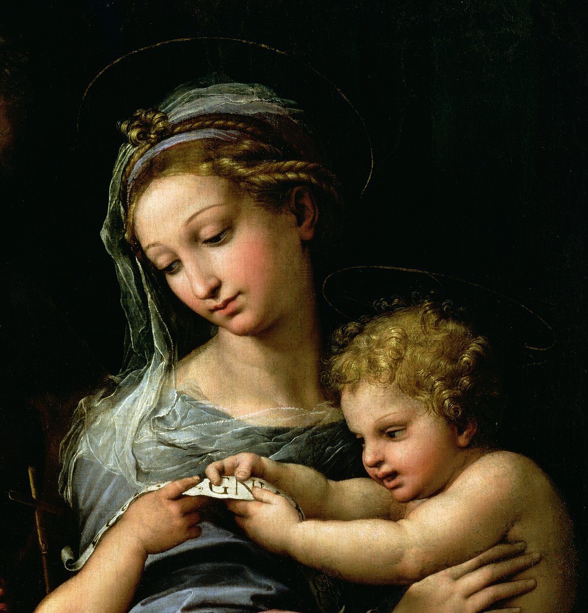 The Virgin of the Rose, ca. 1518 (detalje af 3423) af Raffaello Sanzio Raphael