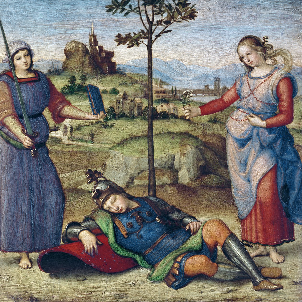 Vision of a Knight, ca. 1504 (olie på poppel) af Raffaello Sanzio Raphael