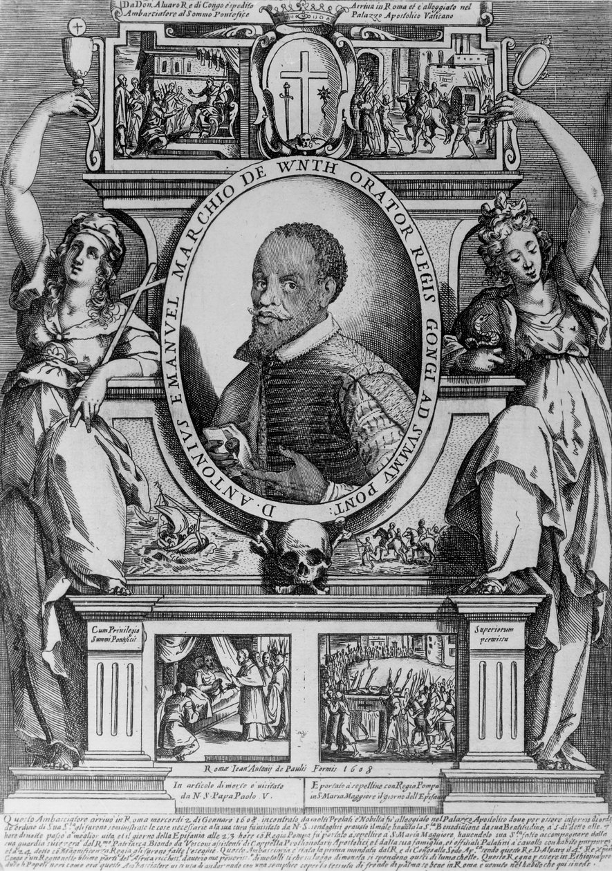 Portræt af ambassadør Antonius Emanuel, med fire historiske scener fra hans liv, 1608 af Raffaello Schiaminossi