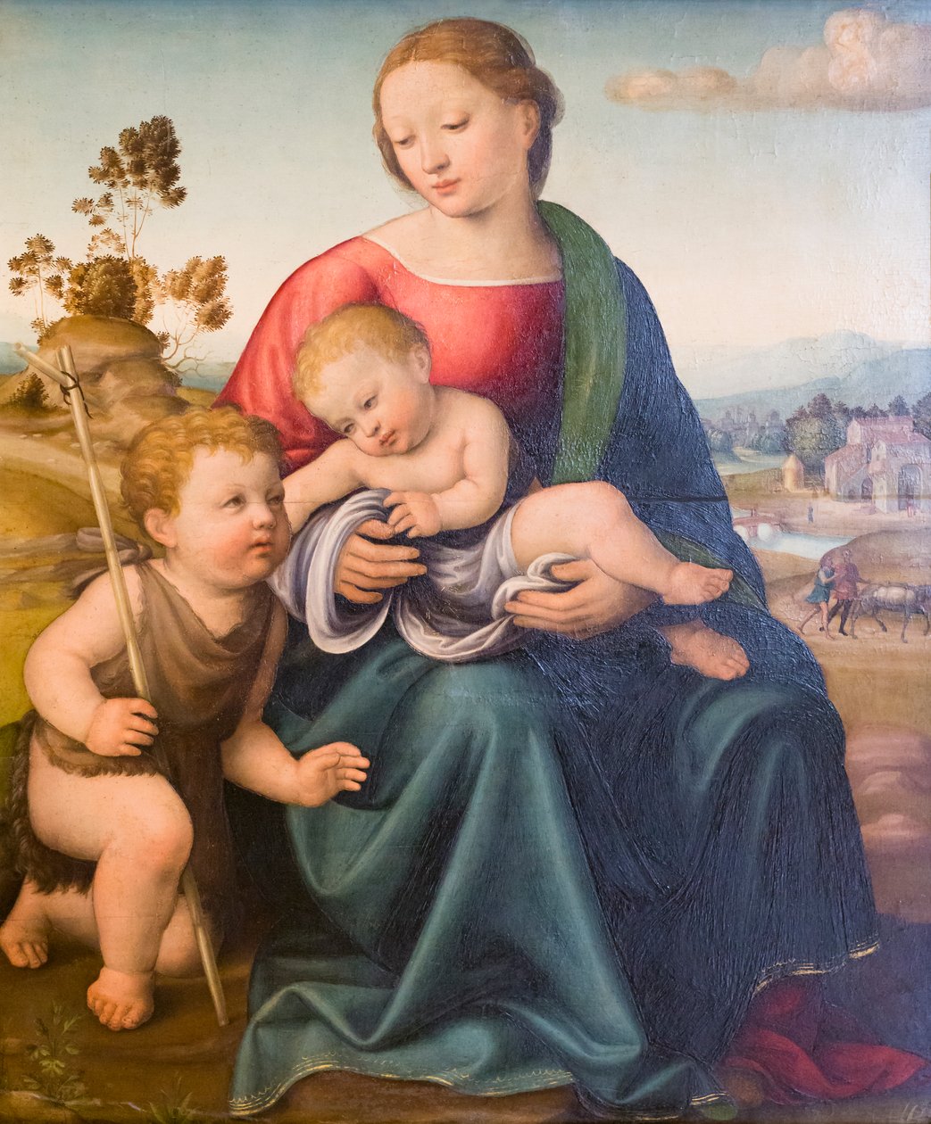 Madonna and Child with the Young St John, begyndelsen af det 16. århundrede, Raffaello Botticini (olie på panel) af Raffaello (attr.to) Botticini