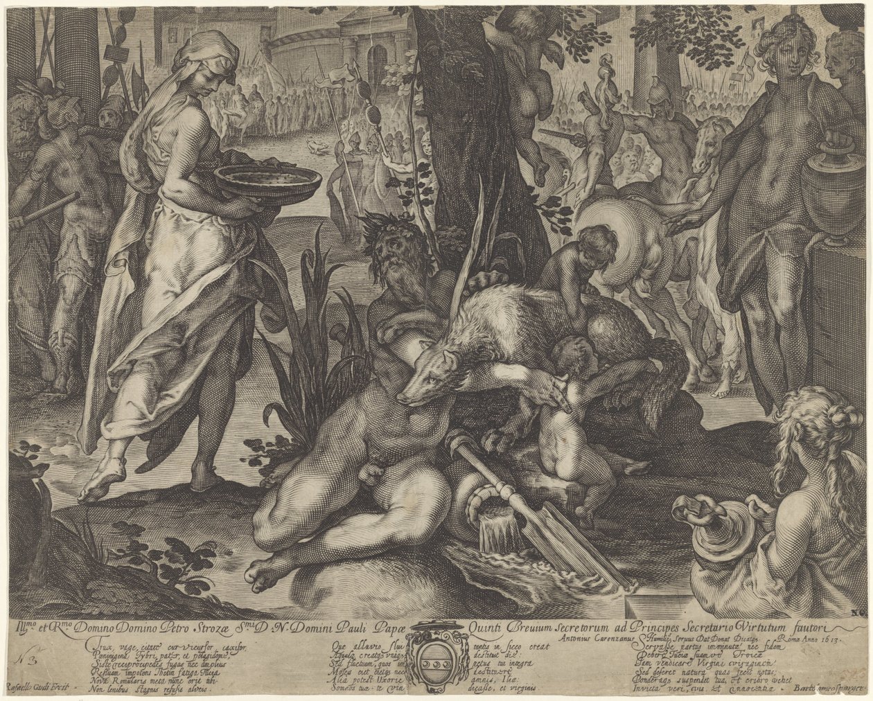 Vestal-jomfruen Tuccia bærer vand i et dørslag for at bevise sin uskyld af Raffaello Guidi