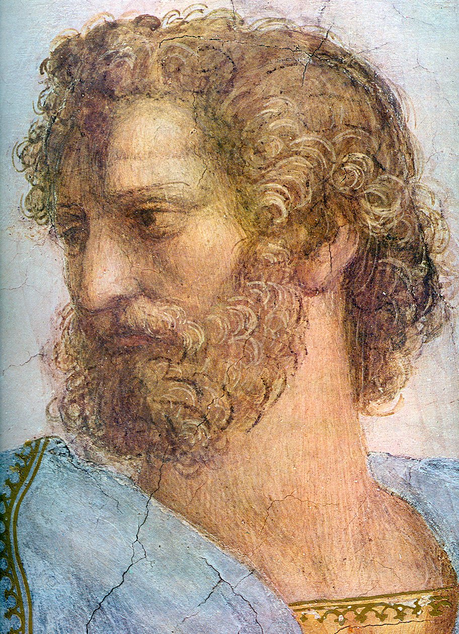 Aristoteles. Segnaturas værelse. Skolen i Athen detalje, 1509-1511 af Raffaello Sanzio Raphael