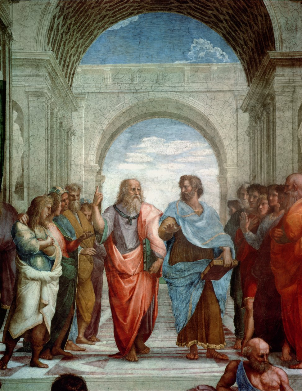 Aristoteles og Platon: detalje fra Skolen i Athen i Stanza della Segnatura, 1510-11 freskodetalje af 472 af Raffaello Sanzio Raphael