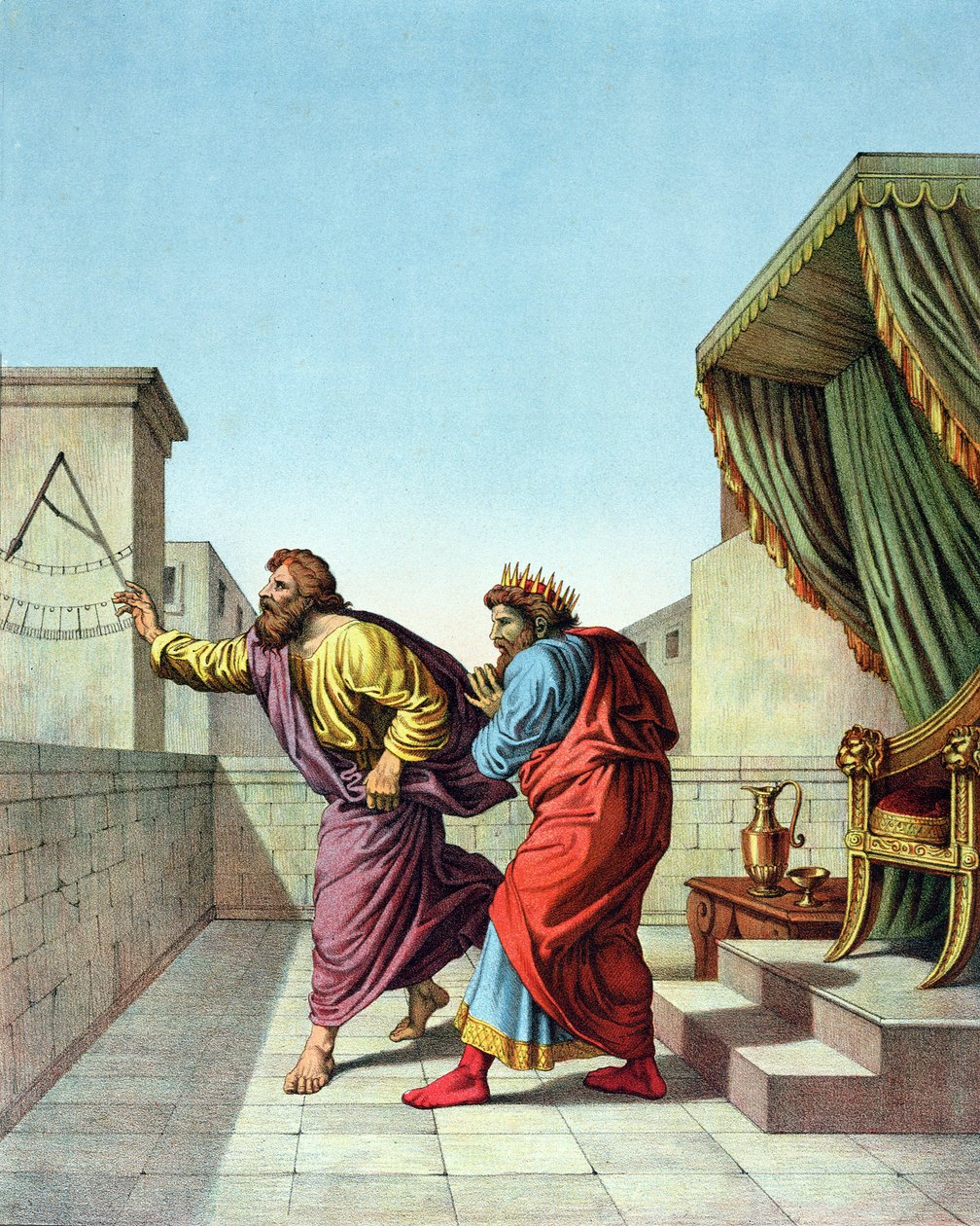 Kong Ezekias får et tegn af Gud gennem Esajas om, at han vil leve i yderligere 15 år af Raffaello Sanzio Raphael