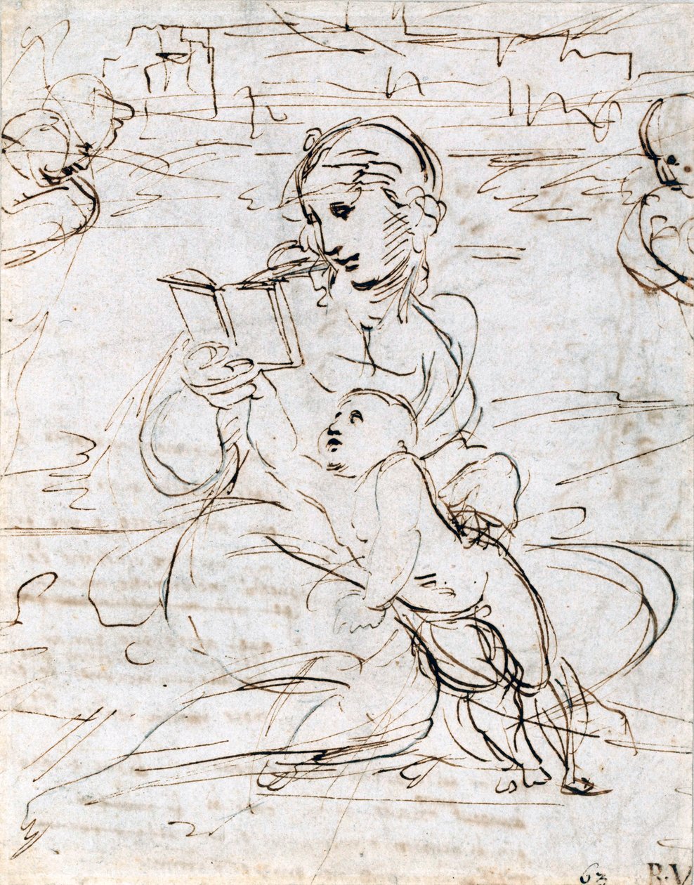 Læser Madonna og barn i et landskab mellem to cherubhoveder, 1509 af Raffaello Sanzio Raphael