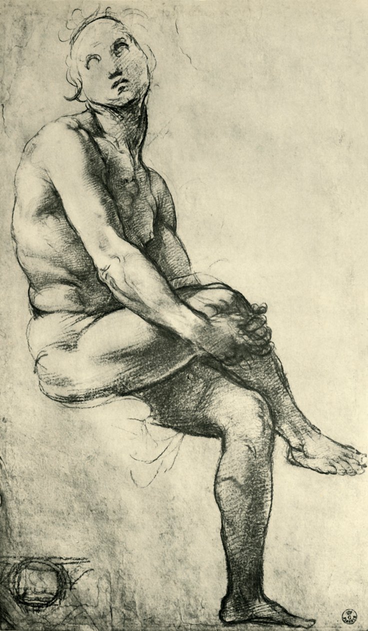 Siddende mandlig nøgen, 1509-1511, 1943. af Raffaello Sanzio Raphael