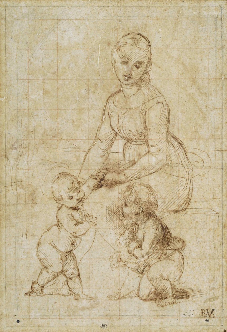 Studie for The Beautiful Gardener, ca 1506-1507. af Raffaello Sanzio Raphael