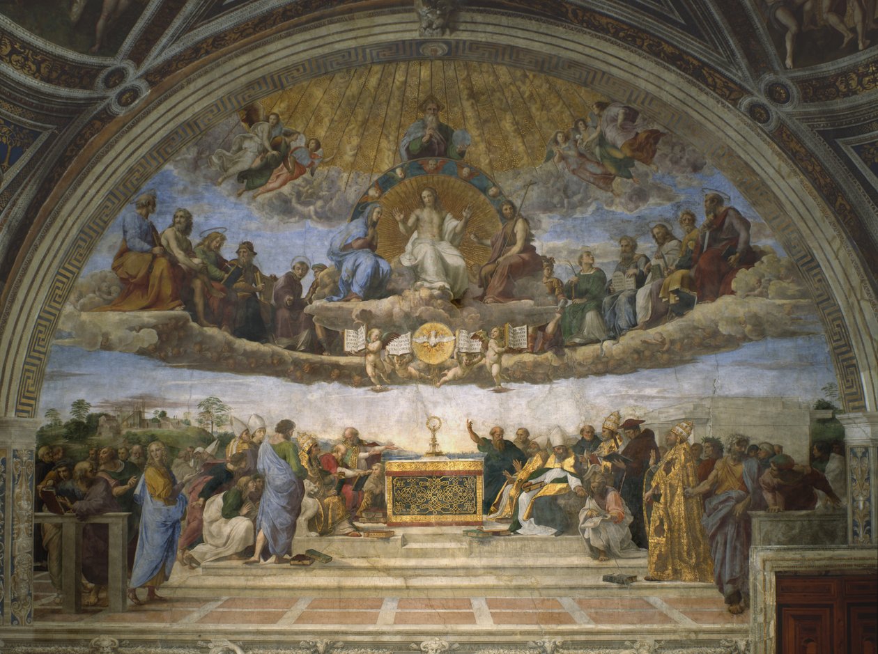 Disputationen om det hellige sakramente, fra Stanza della Segnatura, 1509-10 af Raffaello Sanzio Raphael