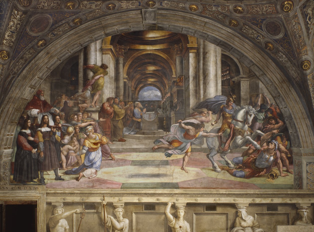 Udvisningen af Heliodorus fra templet, Stanza di Eliodoro, 1511-12 af Raffaello Sanzio Raphael