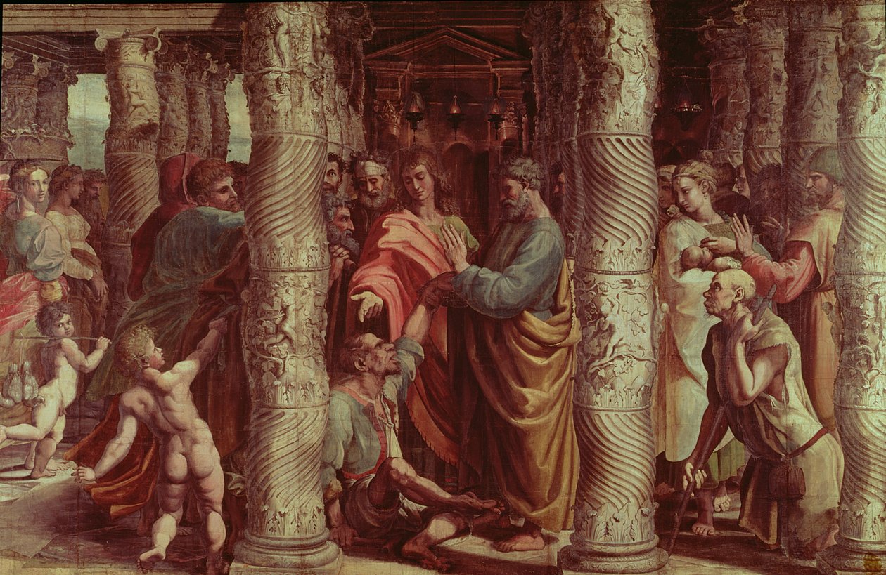 The Healing of the Lame Man (tegnefilm til Det Sixtinske Kapel) (FØR RESTORATION) af Raffaello Sanzio Raphael
