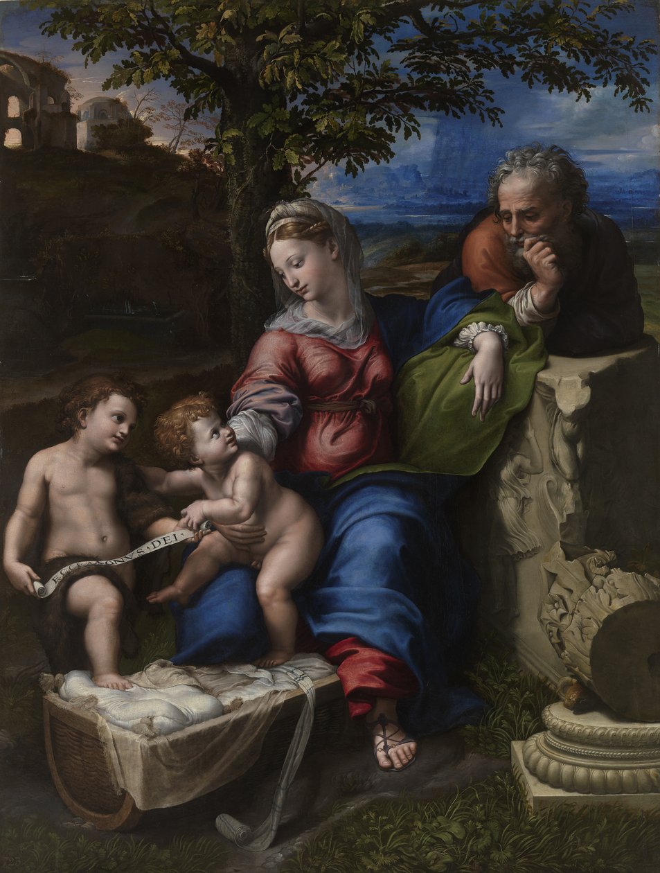 Den hellige familie under et egetræ, ca 1518 af Raffaello Sanzio Raphael