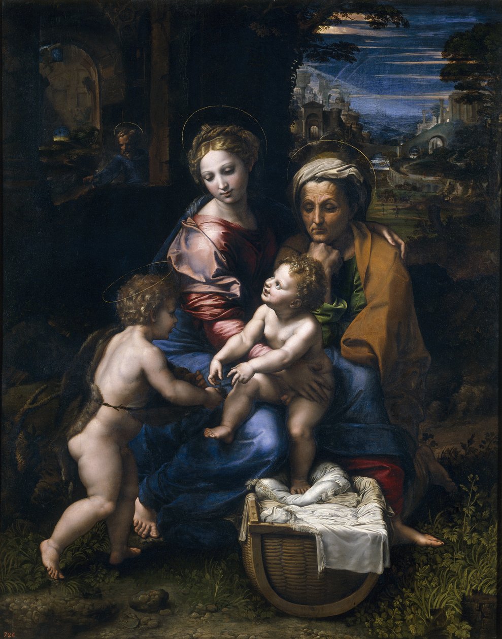 Den hellige familie med Johannes Døberen og Saint Elizabeth La Perla af Raffaello Sanzio Raphael