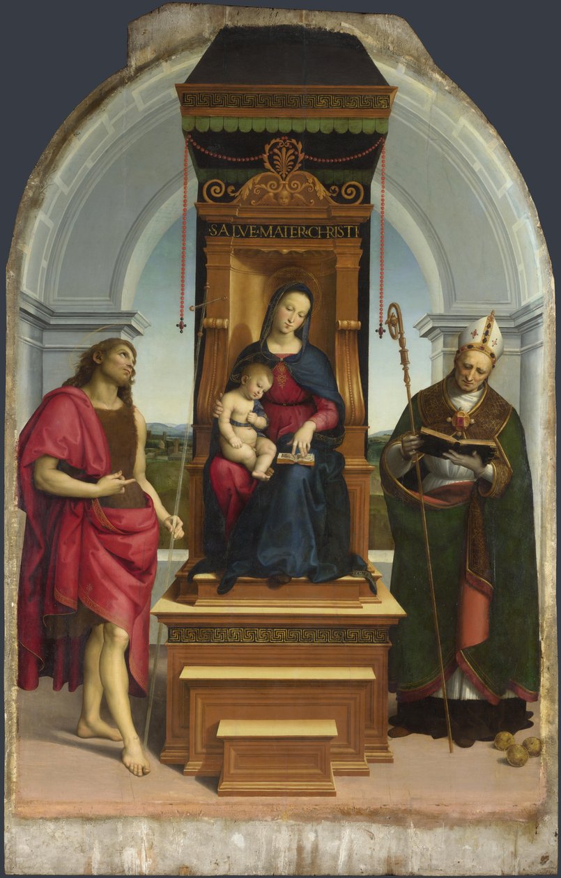Madonnaen og barnet med Johannes Døberen og Sankt Nikolaus af Bari Ansidei Madonna, 1505 af Raffaello Sanzio Raphael