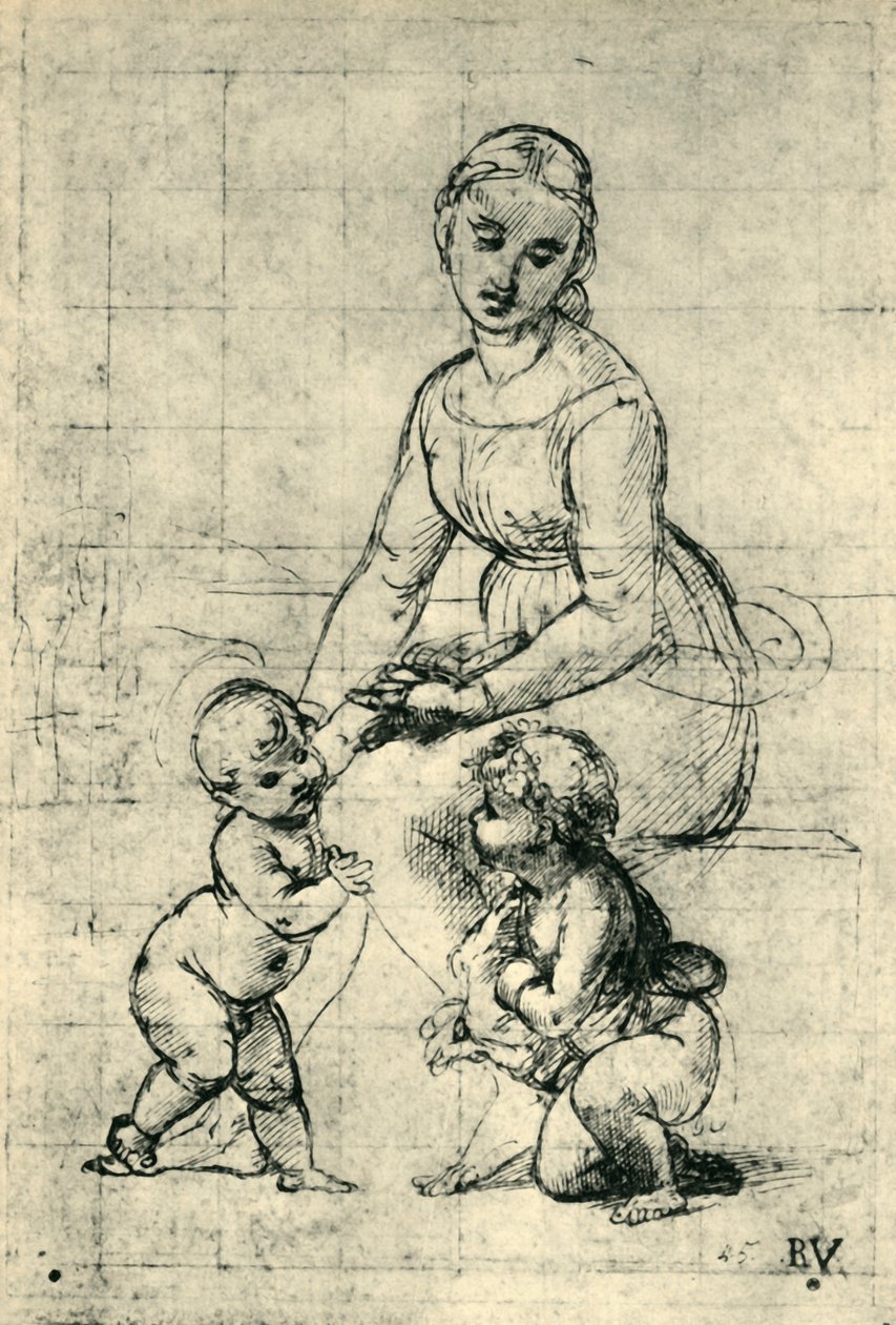 Madonnaen, Kristusbarnet og Johannes, 1507, 1943. af Raffaello Sanzio Raphael