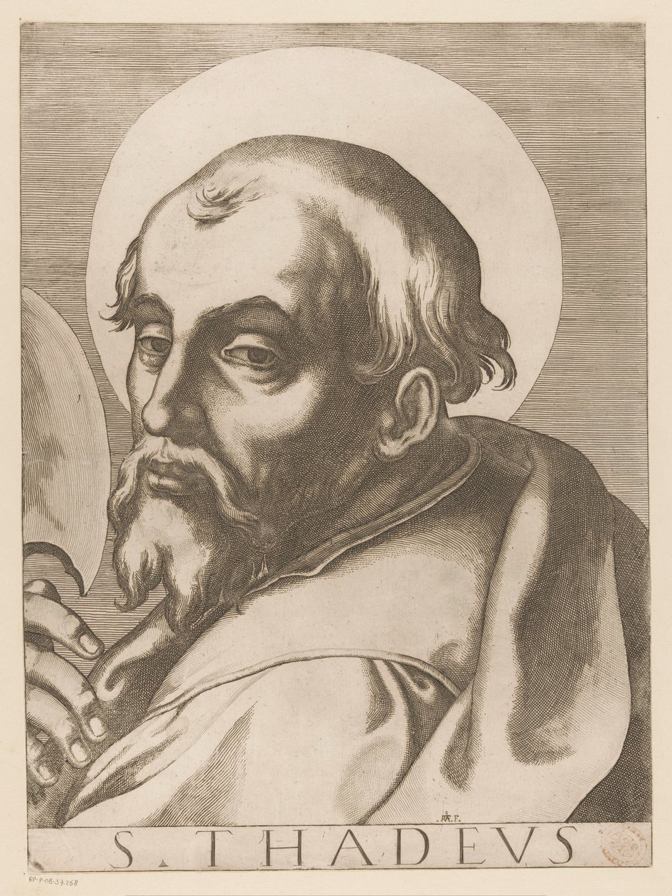 Heilige Judas Taddeus St. Thaddeus (titel på objekt) Kristus, Maria og de tolv apostelen (serietitel) The Sacred Apostolic College (serietitel) af Raffaello Schiaminossi
