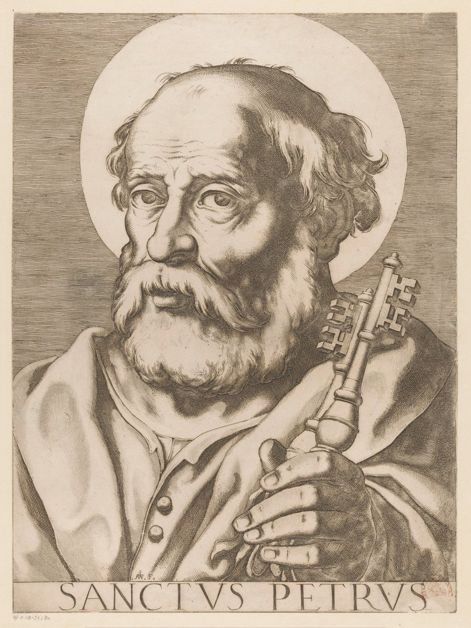 Sankt Peter Sankt Peter (titel på objekt) Kristus, Maria og de tolv apostelen (serietitel) The Sacred Apostolic College (serietitel) af Raffaello Schiaminossi