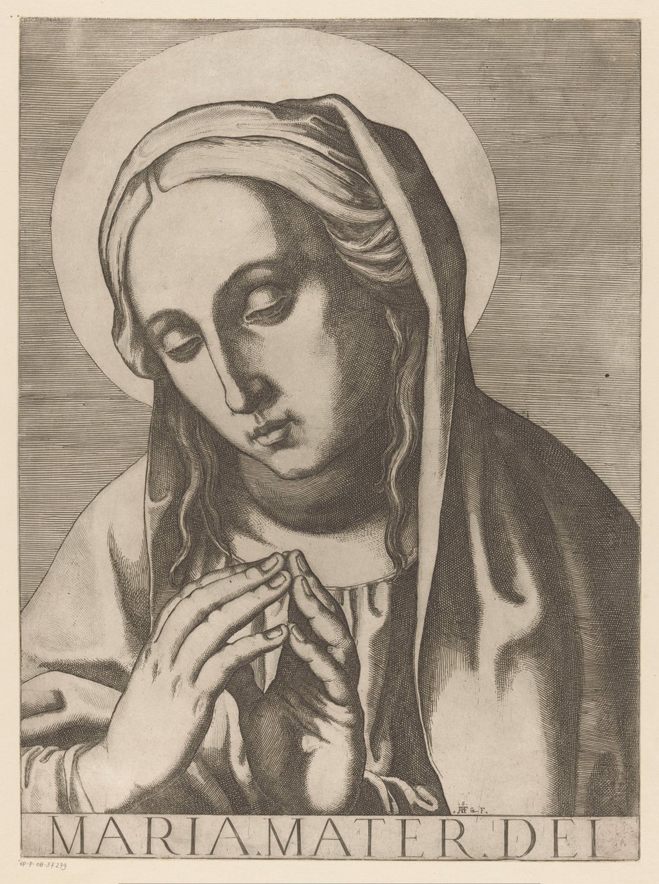 Maria Maria Mater Dei (titel på objekt) Kristus, Maria og de tolv apostelen (serietitel) The Sacred Apostolic College (serietitel) af Raffaello Schiaminossi