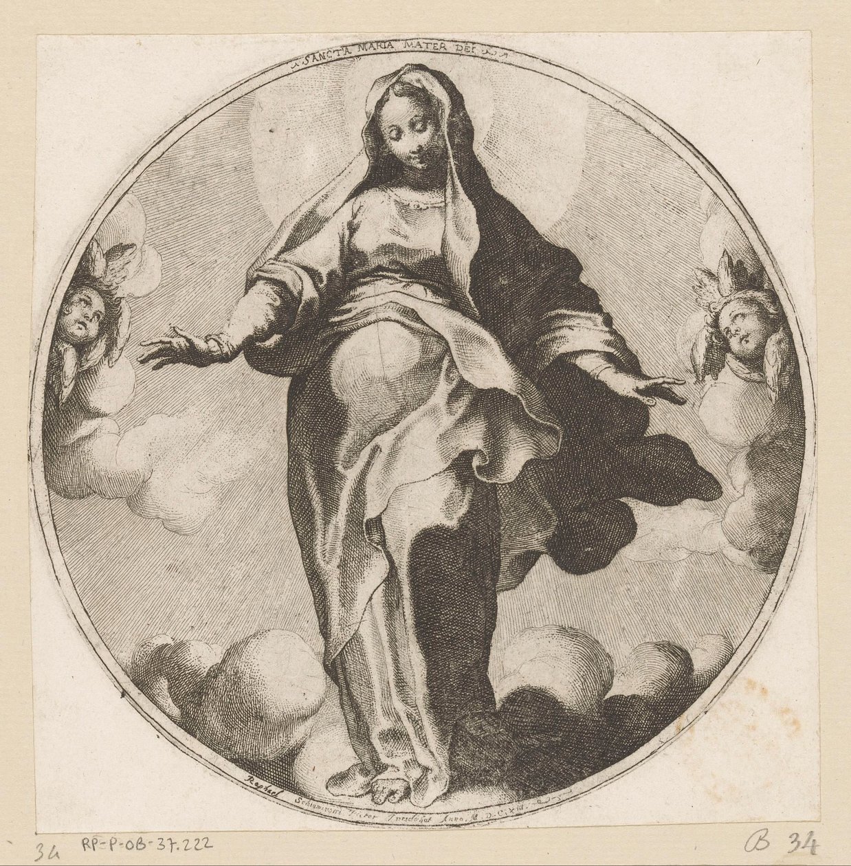 Mary i skyerne Sancta Maria Mater Dei (titel på objekt) af Raffaello Schiaminossi