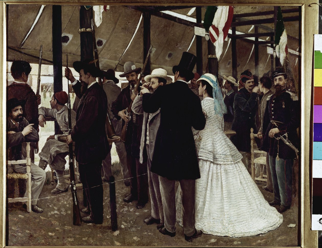 Patrioter, der skyder riffel (olie på lærred af Raffaello Sernesi