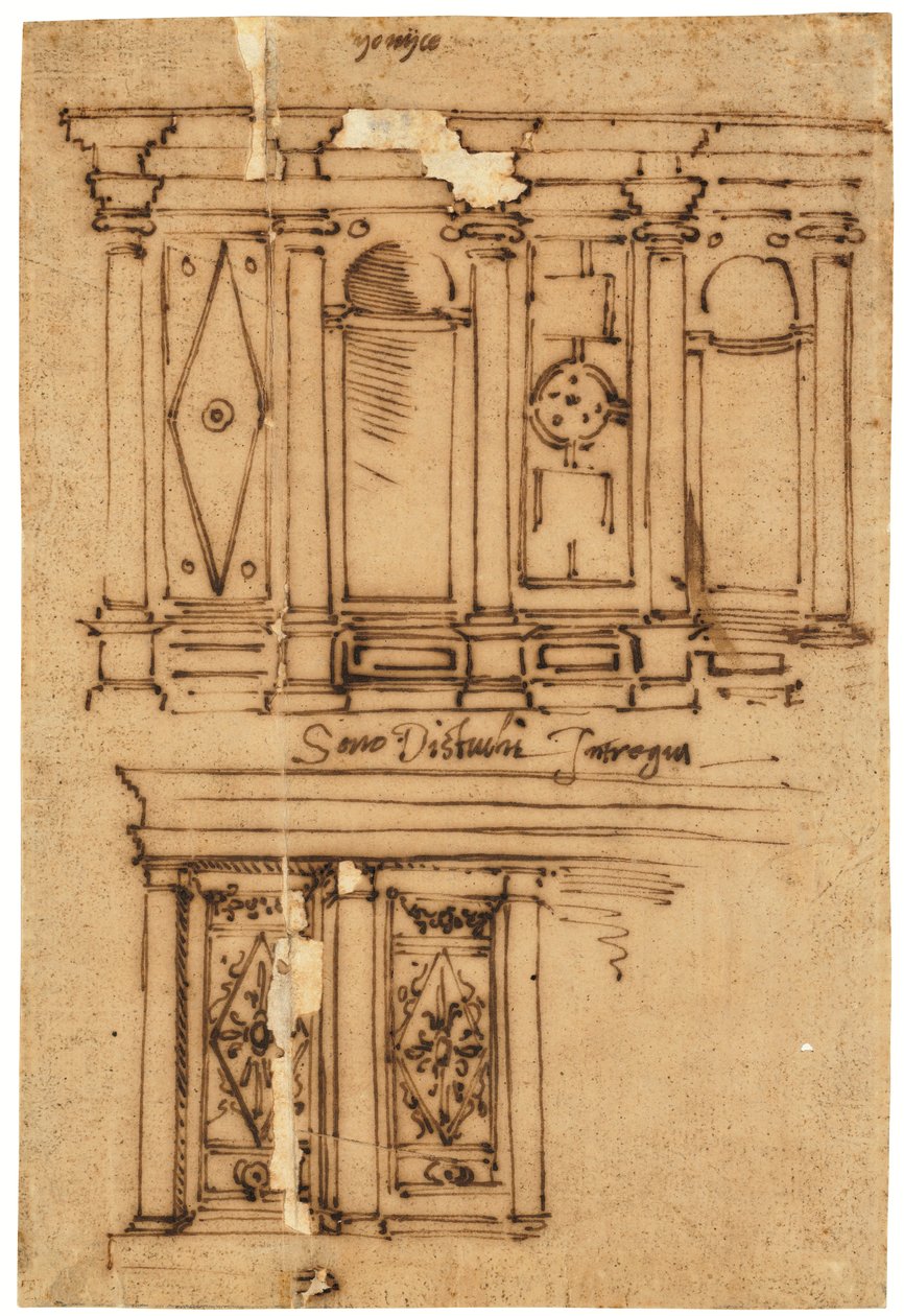 Design til en vægdekoration (pen og brunt blæk, på oliebehandlet kalkerpapir) af Raffaello da Montelupo