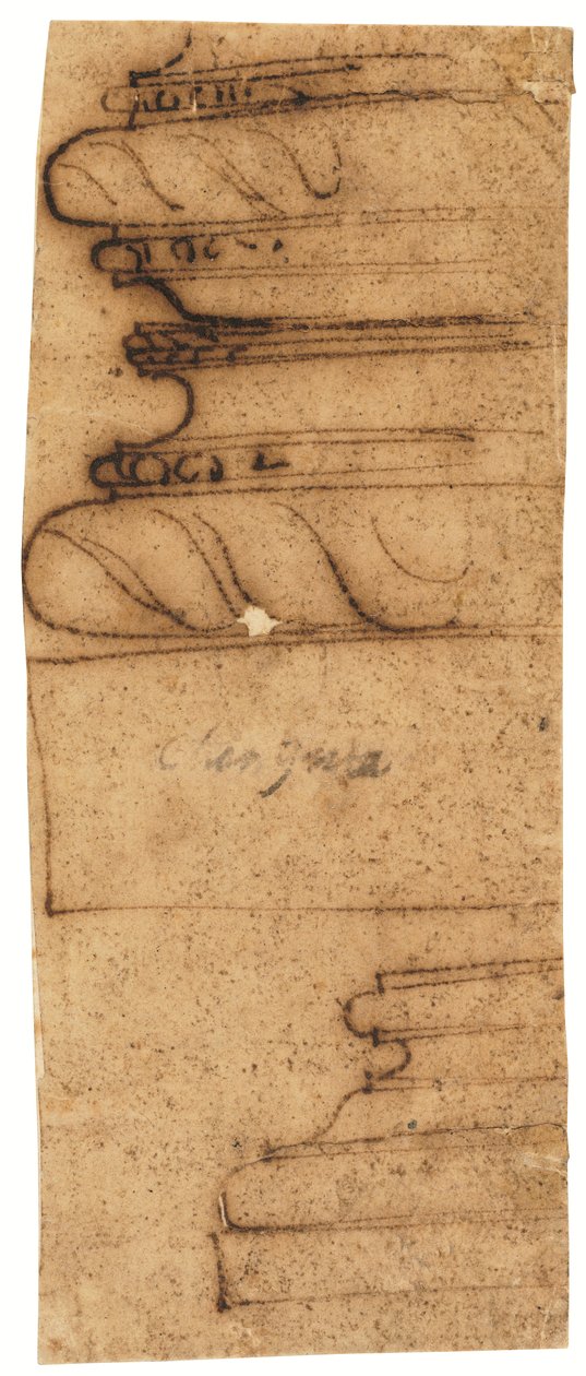 To arkitektoniske fragmenter (pen og brunt blæk, på oliebehandlet kalkerpapir) af Raffaello da Montelupo