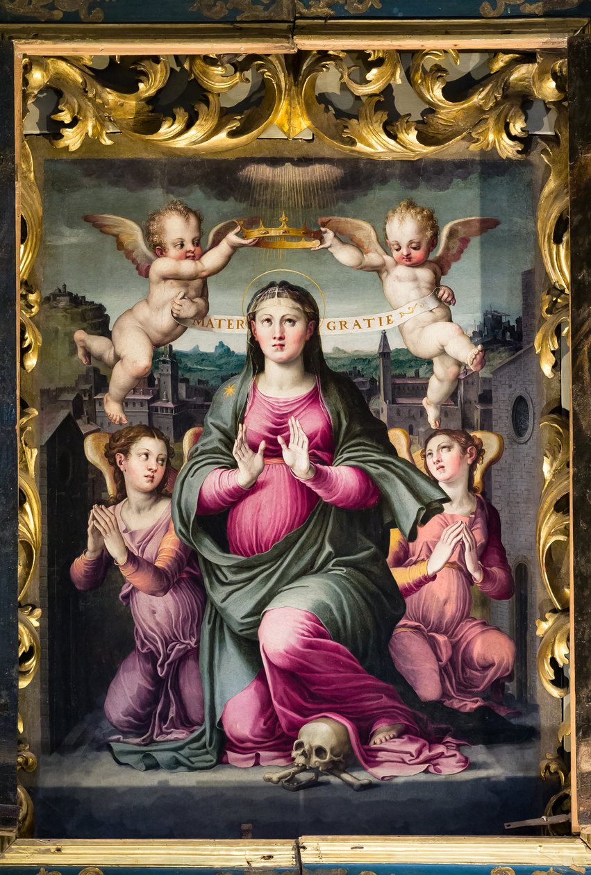 Madonna delle Grazie (olie på panel) af Raffaello dal Colle