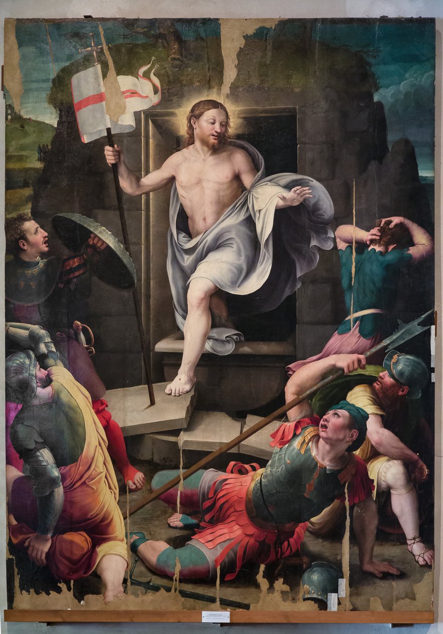 Kristi opstandelse, di Raffaellino del Colle (olie på panel) af Raffaello dal Colle