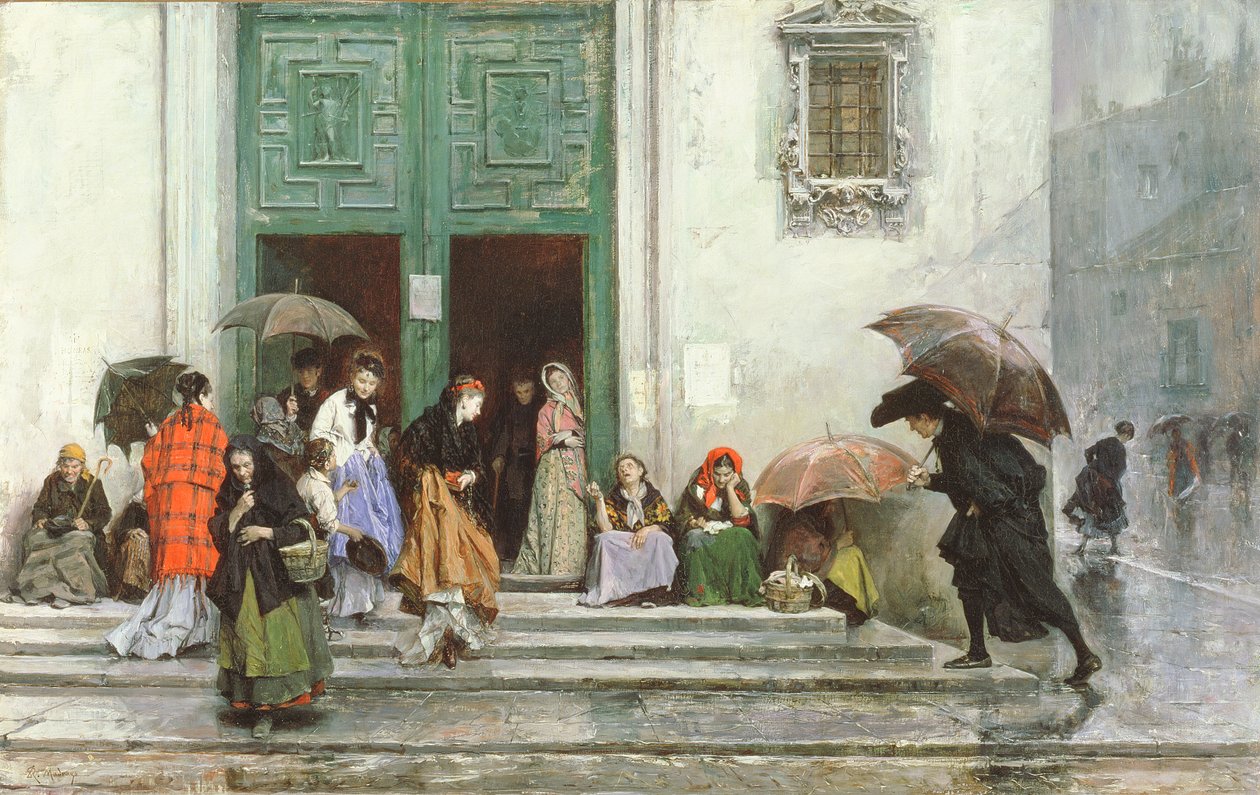 Kommer ud af kirken, før 1875 af Raimundo de Madrazo y Garreta