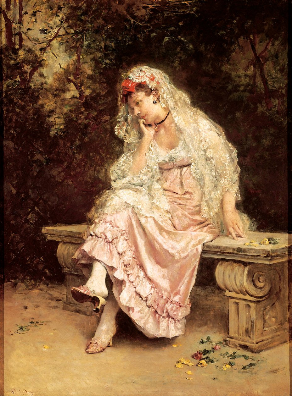 "" Ung kvinde i en have "" Maleri af Raimundo Madrazo (1841-1920). Omkring 1900. Bilbao, Museum of Fine Arts. af Raimundo de Madrazo y Garreta