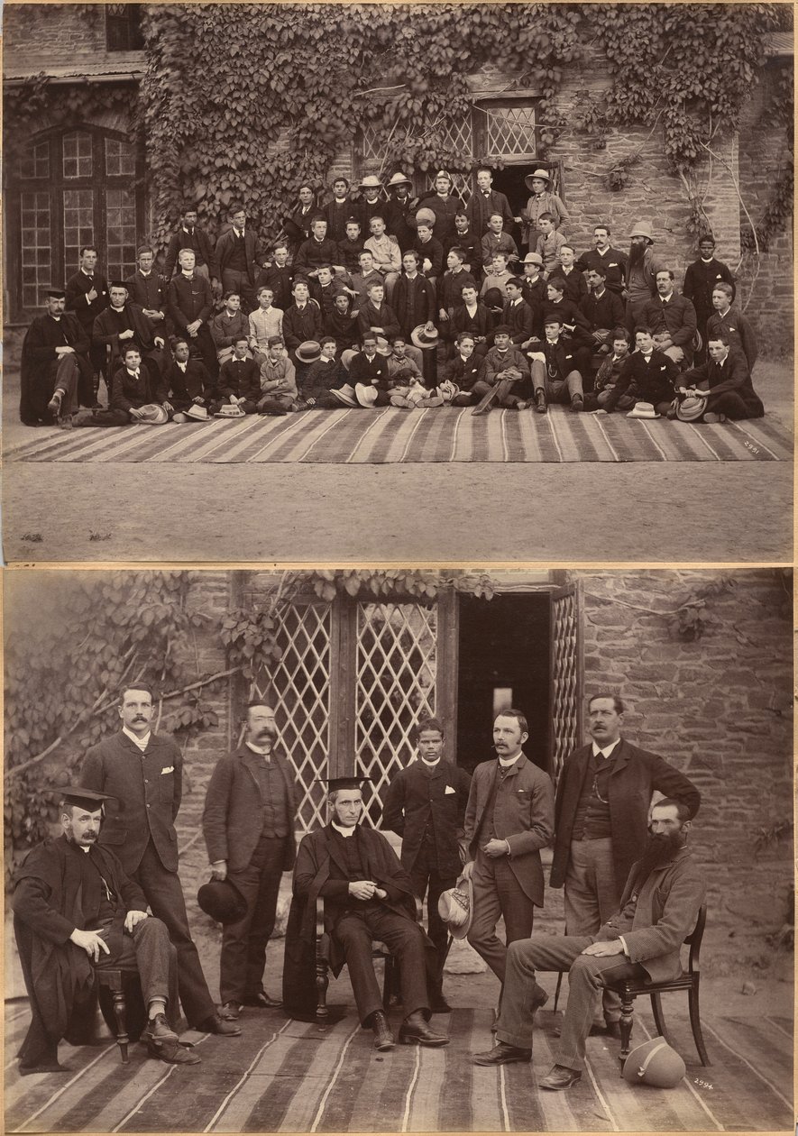Rektor og lærere ved Bishop Cotton School, Shimla (forside); elever i mellemklassen og personale ved Bishop Cotton School, Shimla (bagside) af Raja Deen Dayal