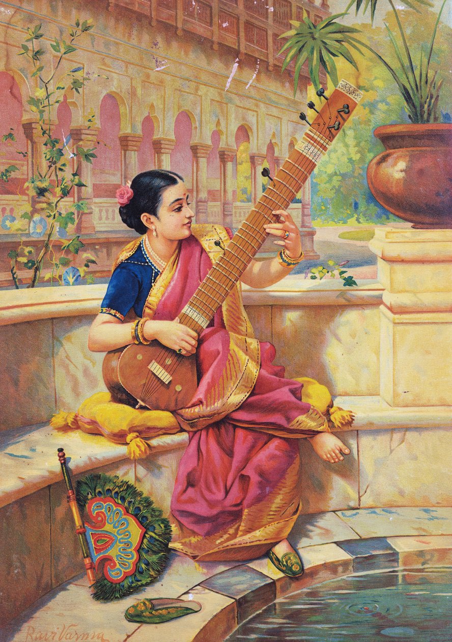 Kadambari spiller sitar, rediger af Raja Ravi Varma