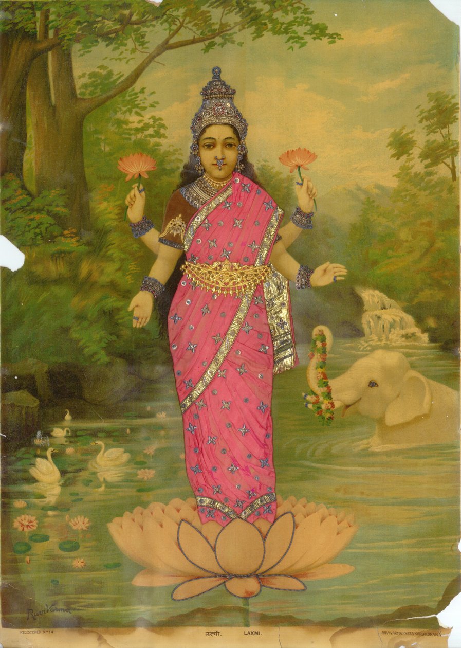 Lakshmi Embellished 2, af Ravi Varma Press af Raja Ravi Varma