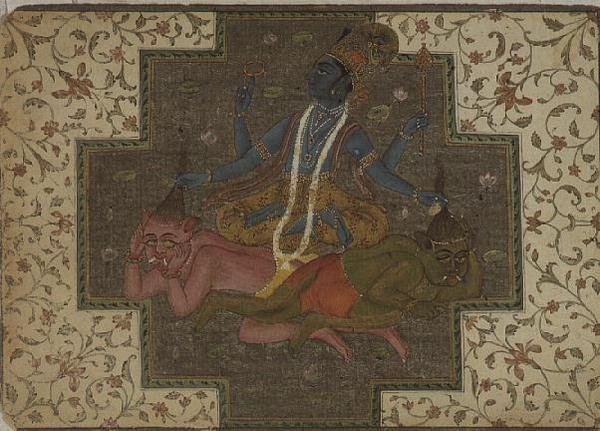 Folio 47.110/69 Vishnu dræber dæmonerne Madhu og Katabh, fra 
