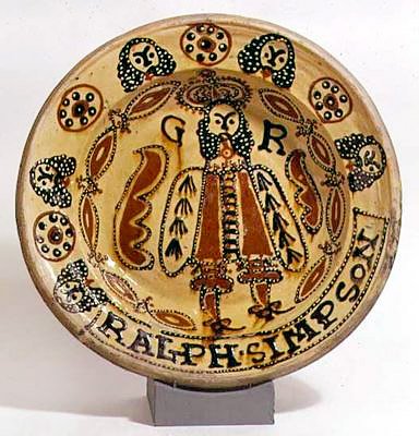 Metropolitan Slipware dekoreret skål, ca.1680 (glaseret jordvare) af Ralph Simpson
