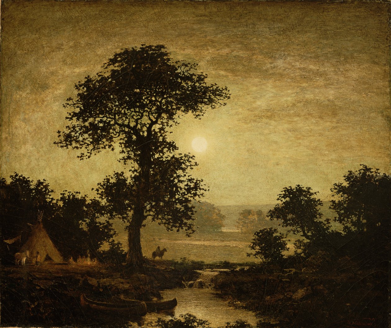 Måneskin, ca.1885-89 (olie på lærred) af Ralph Albert Blakelock
