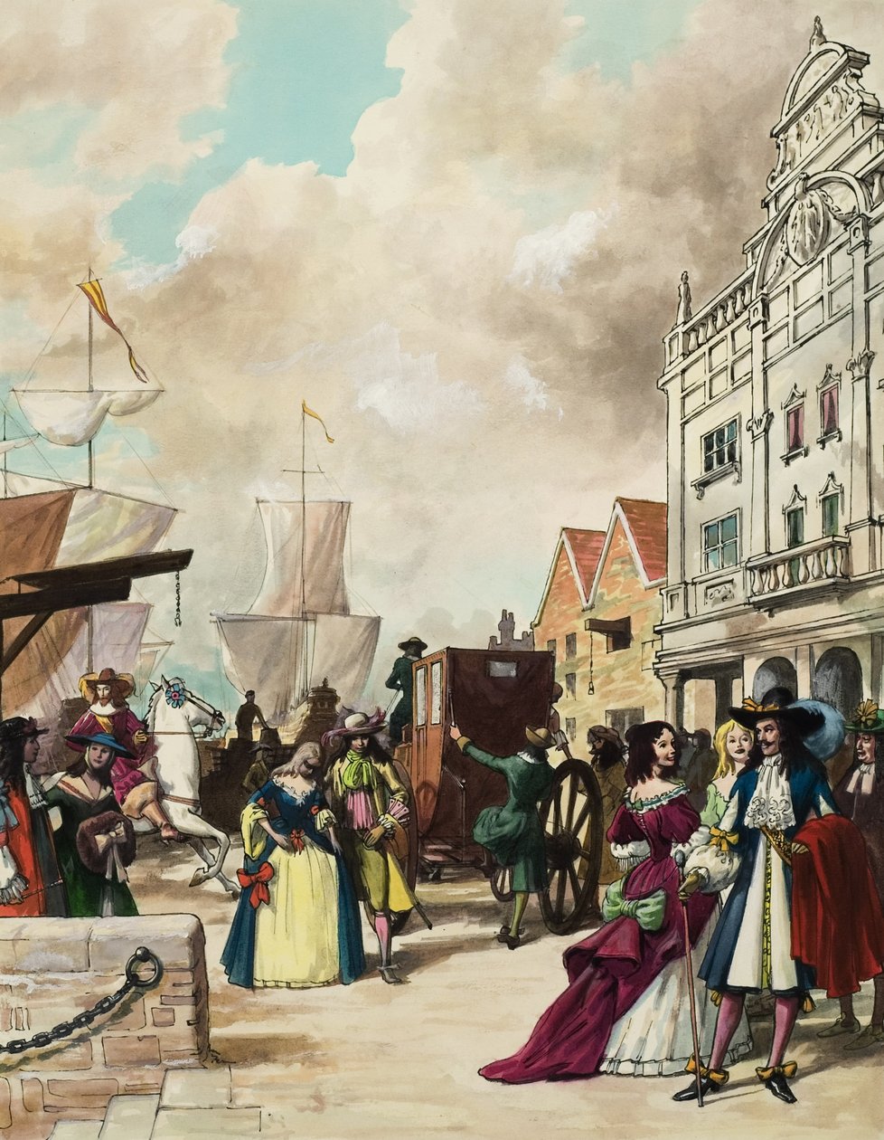 King Charles II (1630-85) Restores the Theatre (gouache på papir) af Ralph Bruce