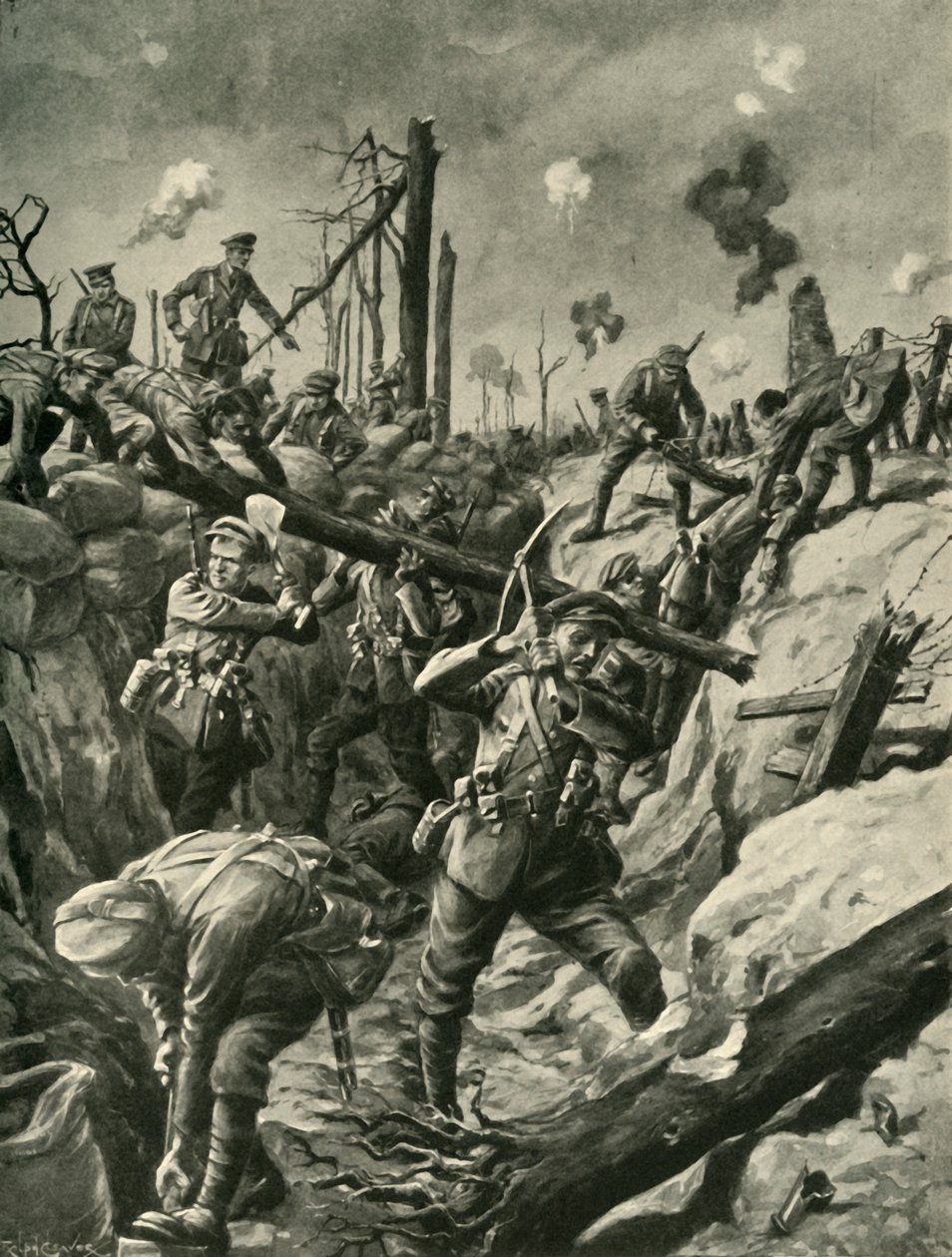 Britiske soldater i en tysk skyttegrav, Vestfronten, Første Verdenskrig, c1915, c1920. af Ralph Cleaver