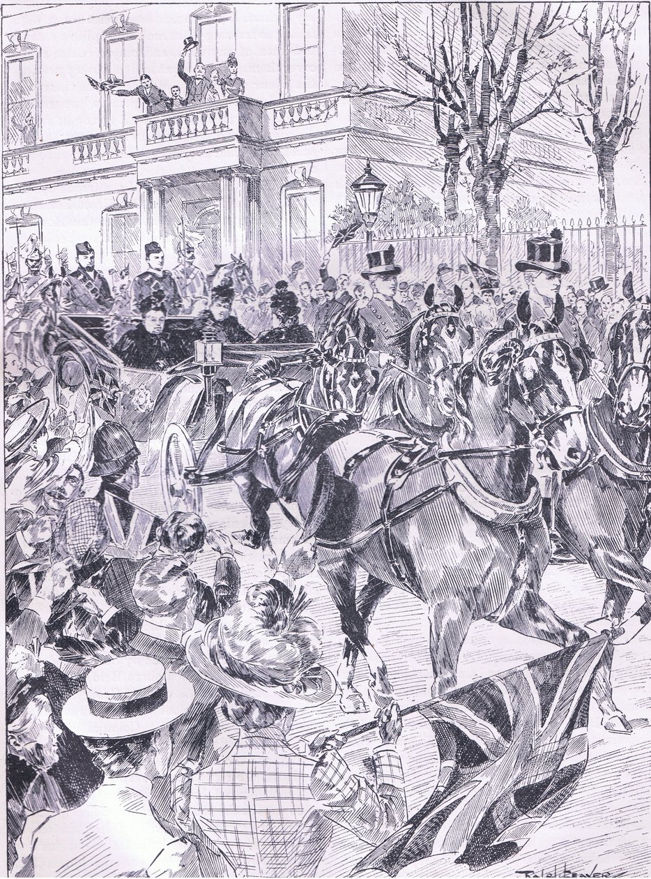 The Queens sidste besøg i London marts 1900, illustration fra Cassells History of England, 1900-tallet af Ralph Cleaver