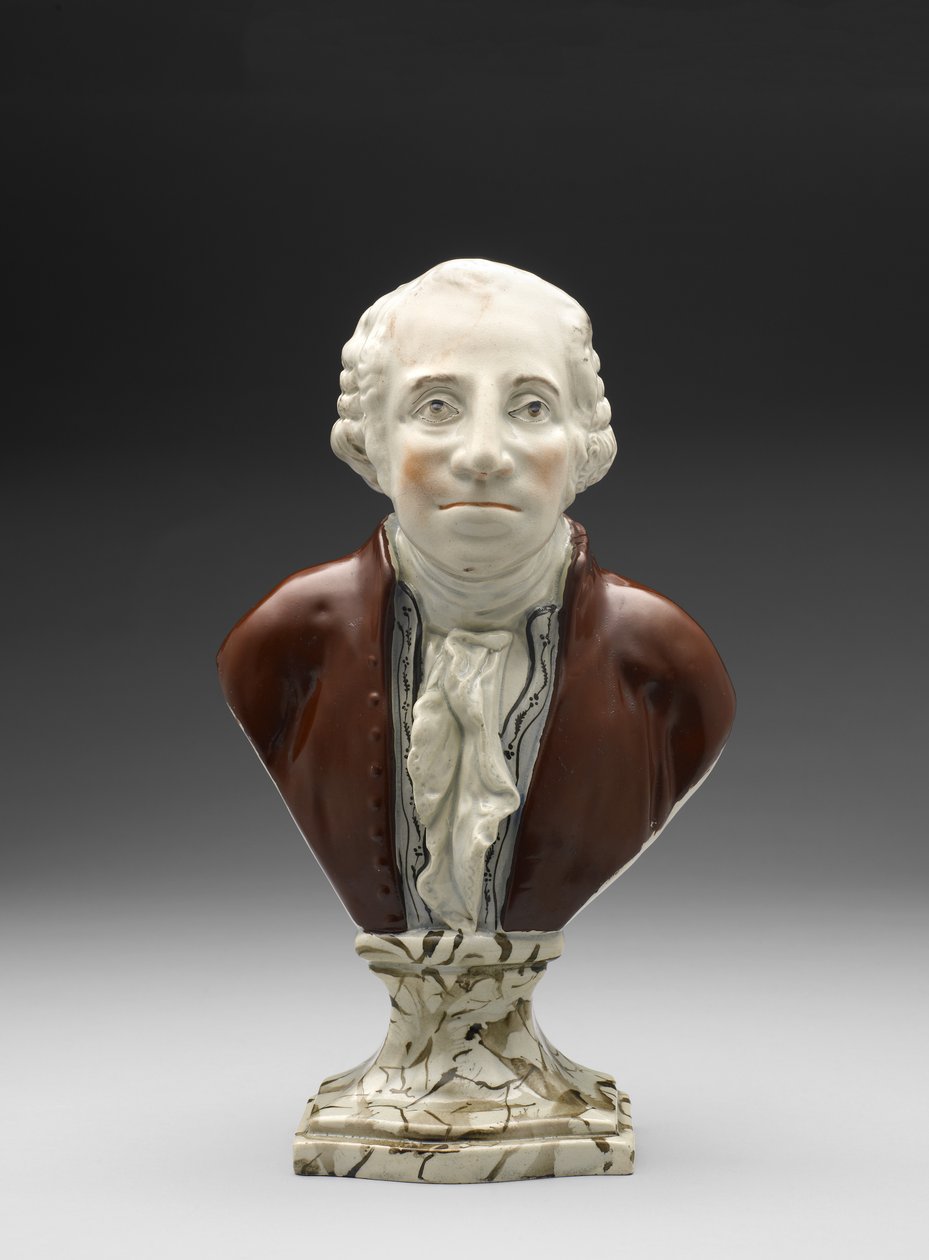 Buste af George Washington, ca. 1782-1795 (blyglaseret lertøj (perletøj) med overglasur emalje) af Ralph Sr. Wood