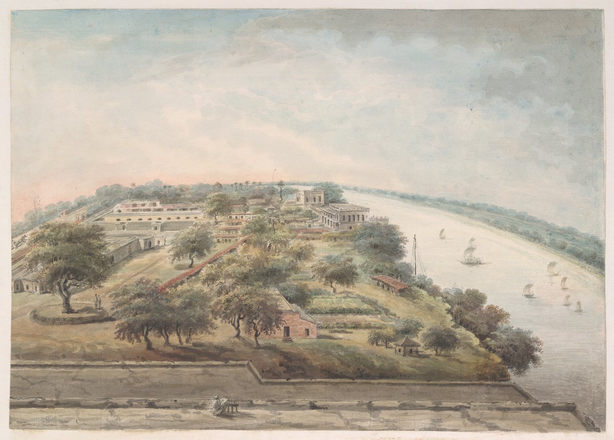 Fugleperspektiv fra oven Opium Godown ved Patna af Ram Sita