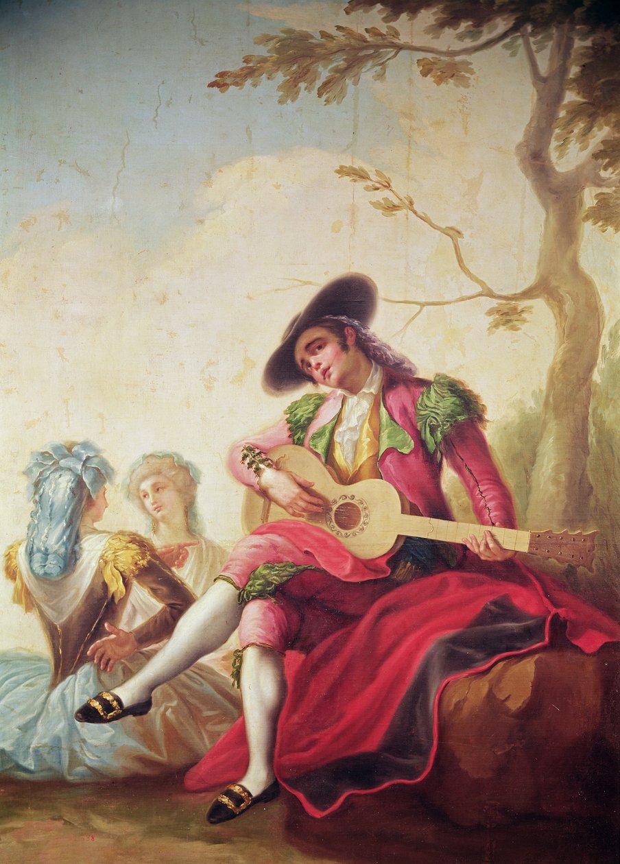 Den elegante mand spiller guitar af Ramon Bayeu y Subias