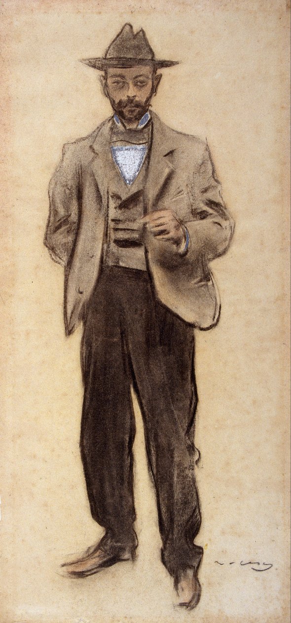 Portræt af Manolo Hugué af Ramon Casas i Carbo