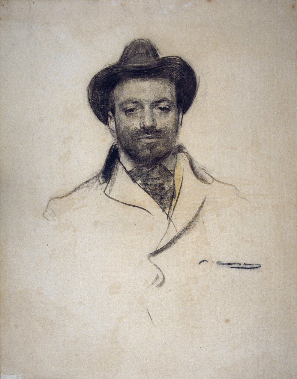 ""Portræt af den spanske maler og fotograf Jose Maria Sert (1874-1945)"" Trækulstegning af Ramon Casas (1866-1932) 1904 Privat samling af Ramón Casas