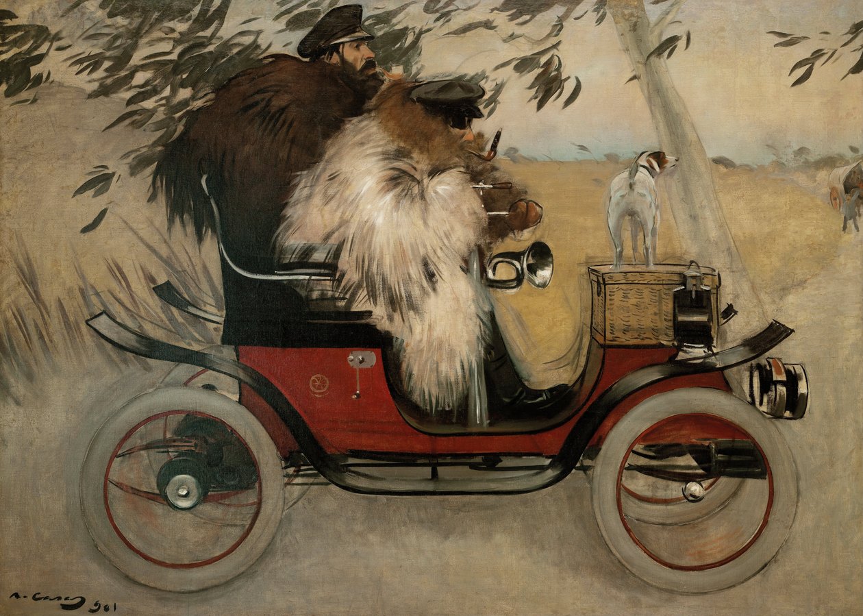 Ramon Casas og Pere Romeu i en bil - Casas, Ramon (1866-1932) - 1901 - Olie på lærred - 208x291 - Museu Nacional d