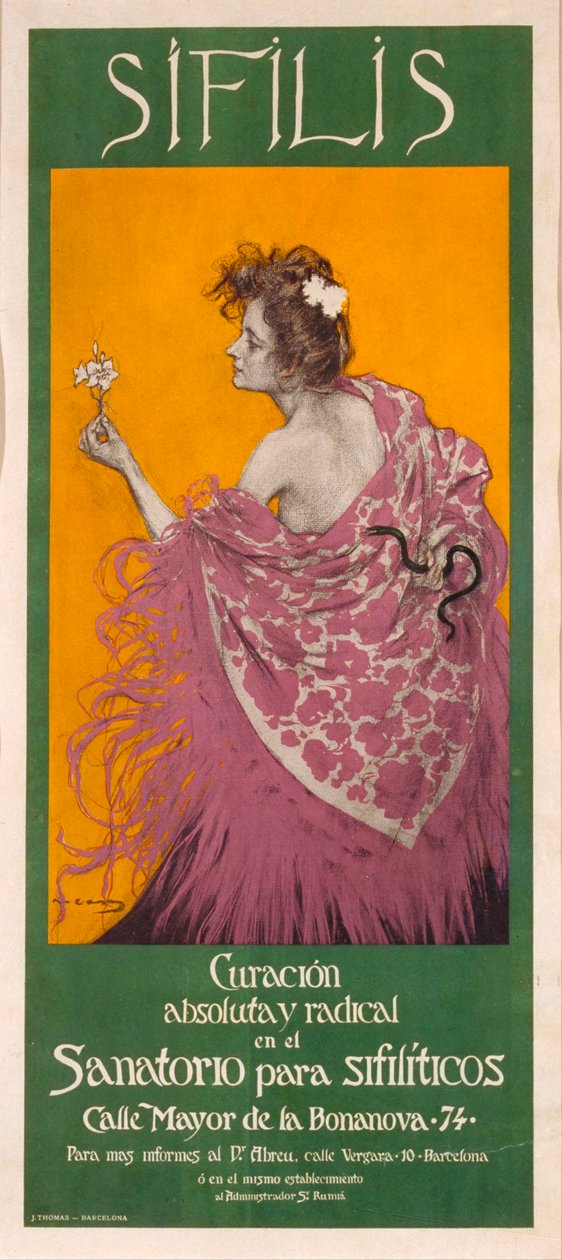 Syfilis (plakat) - Værk af Ramon Casas (1866-1932) - 1900 - Farvelitografi - 80x34,3 - Cataloniens nationale kunstmuseum, Barcelona af Ramón Casas