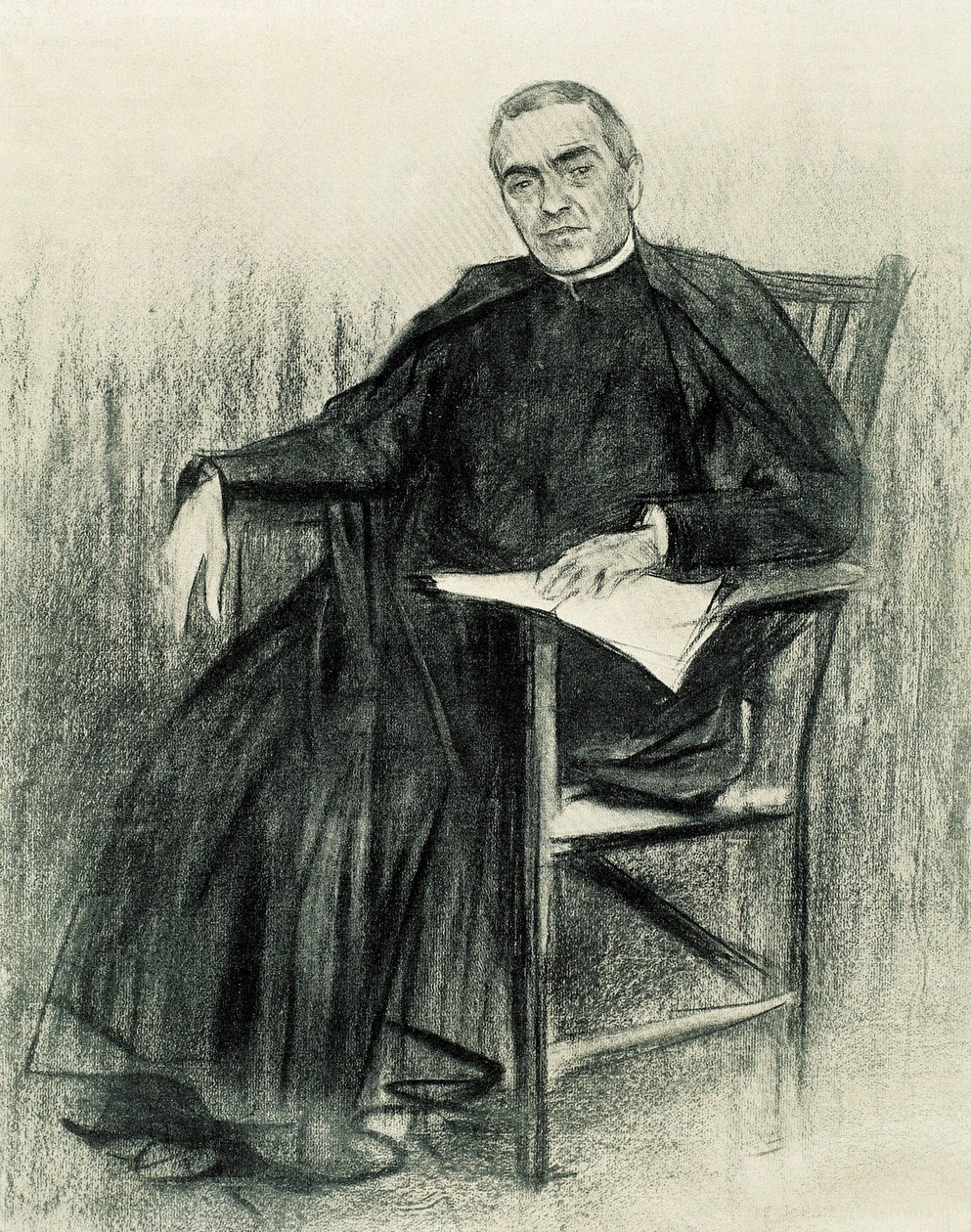Portræt af den catalanske digter Jacint Verdaguer (1845-1902) (tegning) af Ramon Casas i Carbo