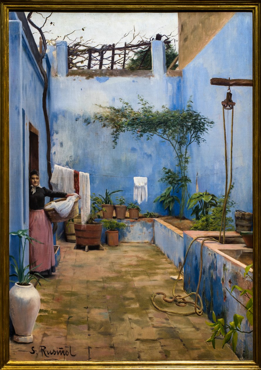 Den blå gårdhave af Ramon and Rusinol Santiago (1861 1932) Casas