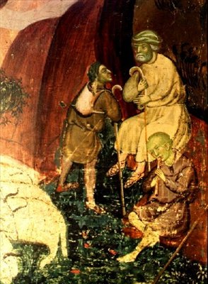 Moses ved Sinai: Detalje af hyrderne, der vogter deres flok (panel) af Ramon de Mur